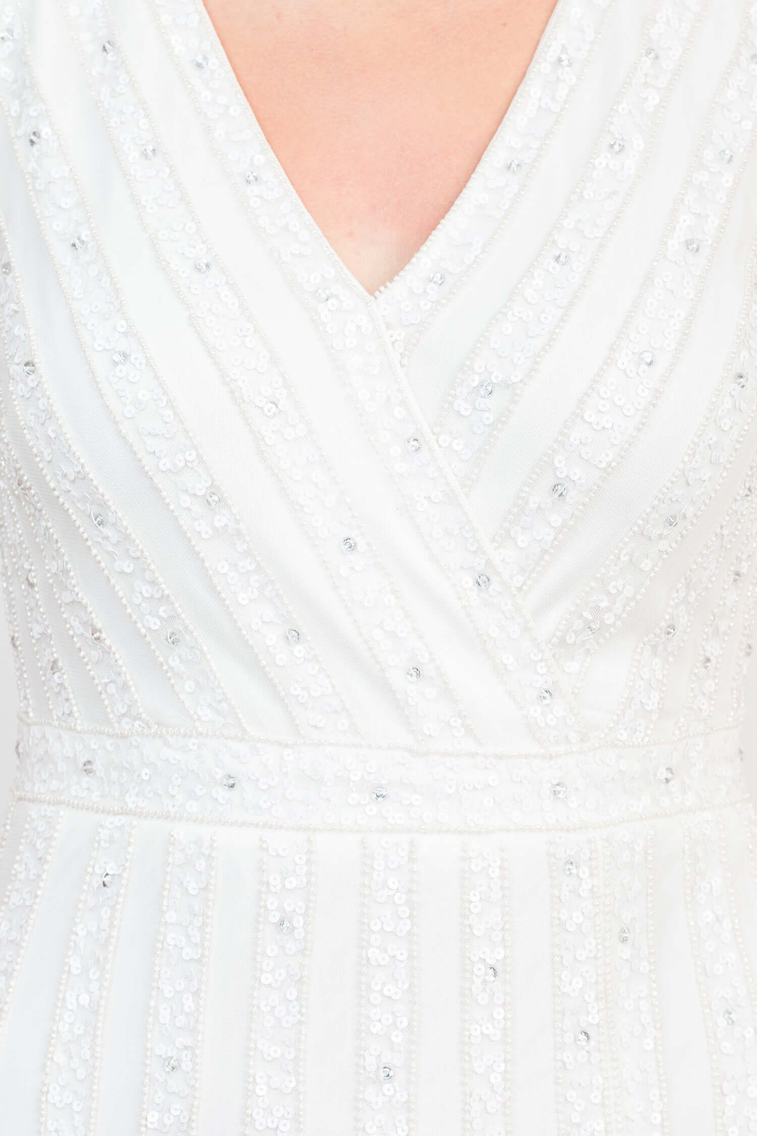 Adrianna Papell V-Neck Beaded & Sequined Sleeveless Banded Waist Slit Front Zipper Back Mesh Dress